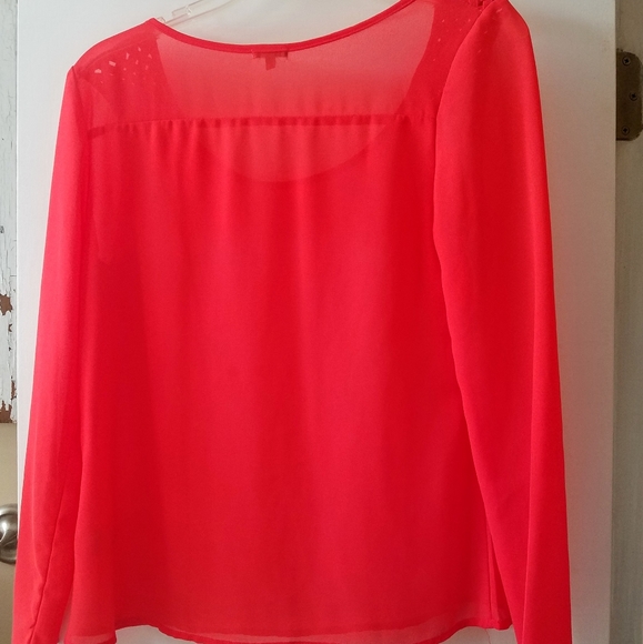 Red/orange sheer long sleeve top - Picture 2 of 6